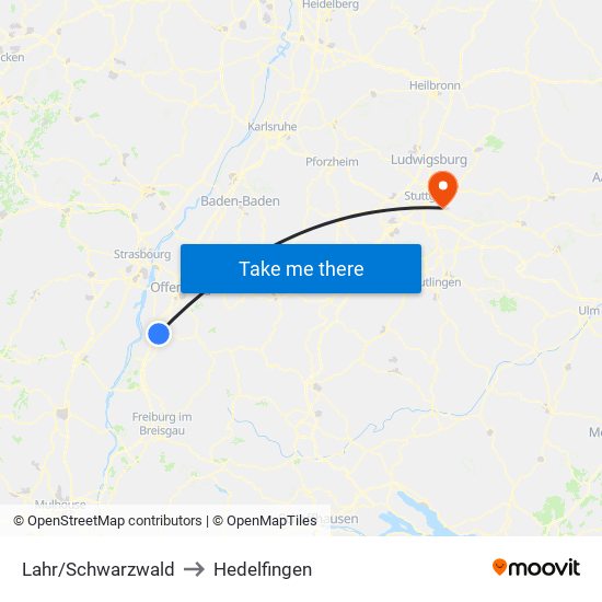 Lahr/Schwarzwald to Hedelfingen map