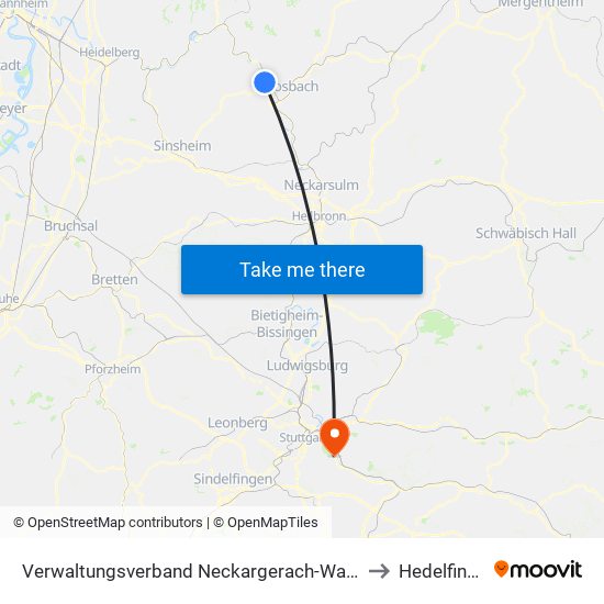 Verwaltungsverband Neckargerach-Waldbrunn to Hedelfingen map