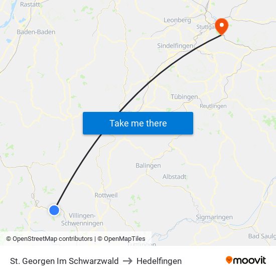 St. Georgen Im Schwarzwald to Hedelfingen map