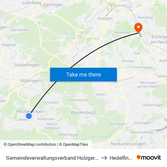 Gemeindeverwaltungsverband Holzgerlingen to Hedelfingen map