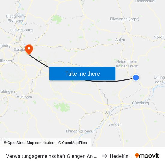 Verwaltungsgemeinschaft Giengen An Der Brenz to Hedelfingen map