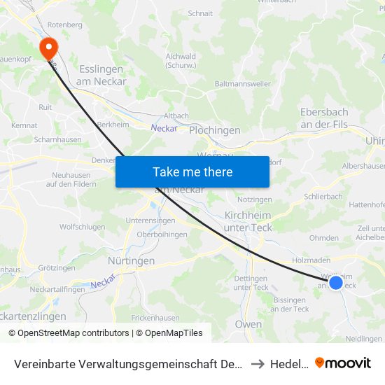 Vereinbarte Verwaltungsgemeinschaft Der Stadt Weilheim An Der Teck to Hedelfingen map