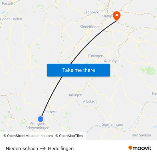 Niedereschach to Hedelfingen map