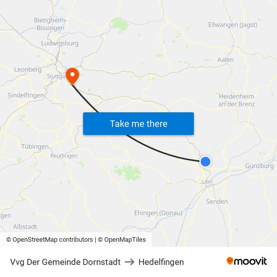 Vvg Der Gemeinde Dornstadt to Hedelfingen map