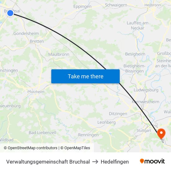 Verwaltungsgemeinschaft Bruchsal to Hedelfingen map