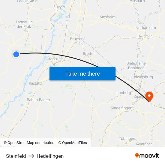 Steinfeld to Hedelfingen map