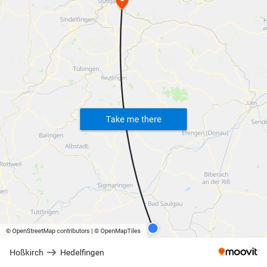 Hoßkirch to Hedelfingen map