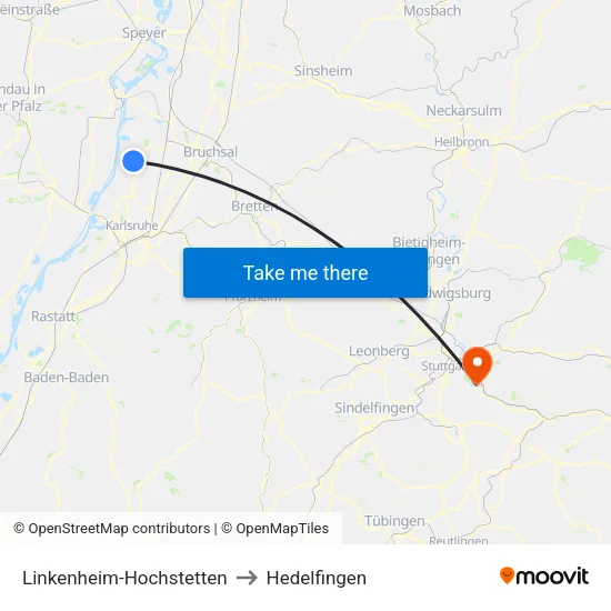 Linkenheim-Hochstetten to Hedelfingen map
