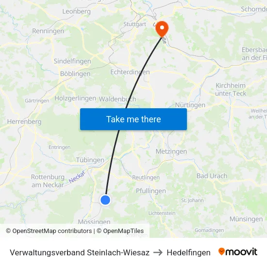 Verwaltungsverband Steinlach-Wiesaz to Hedelfingen map
