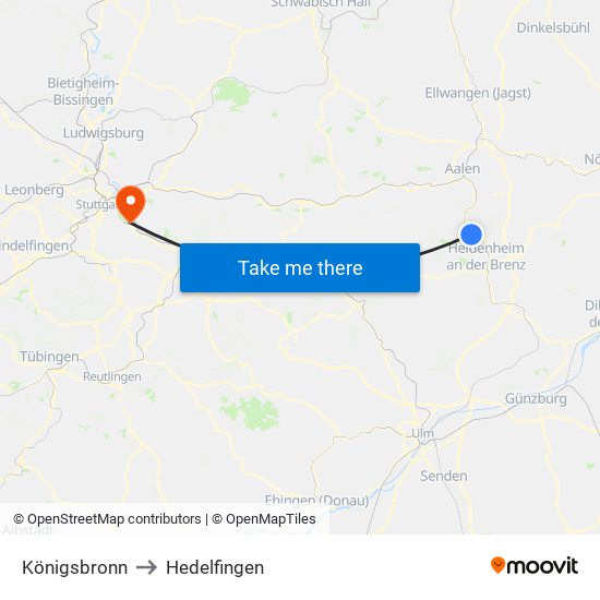 Königsbronn to Hedelfingen map