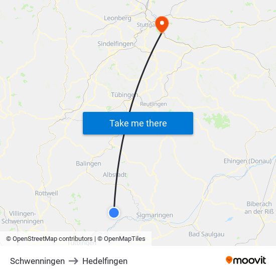 Schwenningen to Hedelfingen map