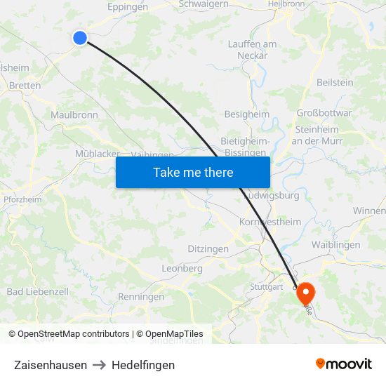 Zaisenhausen to Hedelfingen map