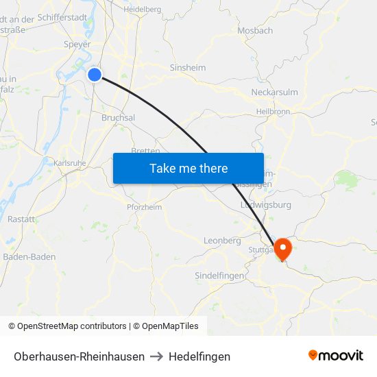 Oberhausen-Rheinhausen to Hedelfingen map