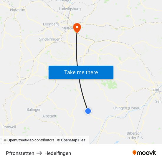 Pfronstetten to Hedelfingen map
