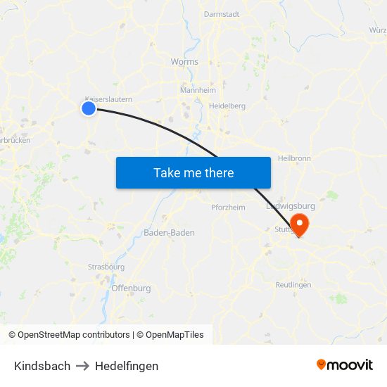 Kindsbach to Hedelfingen map