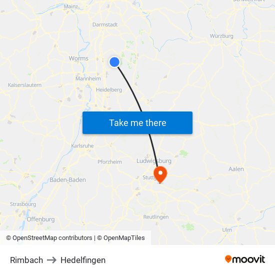 Rimbach to Hedelfingen map