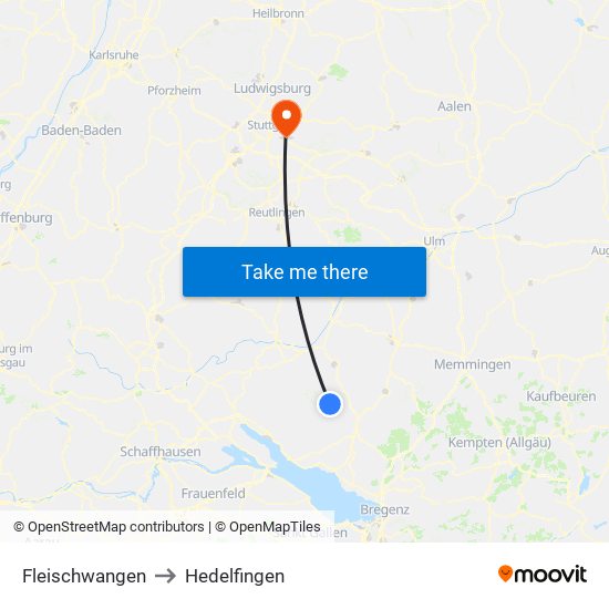 Fleischwangen to Hedelfingen map