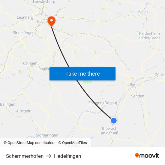 Schemmerhofen to Hedelfingen map