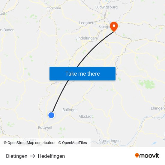 Dietingen to Hedelfingen map