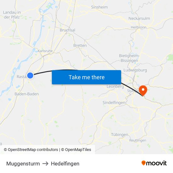 Muggensturm to Hedelfingen map