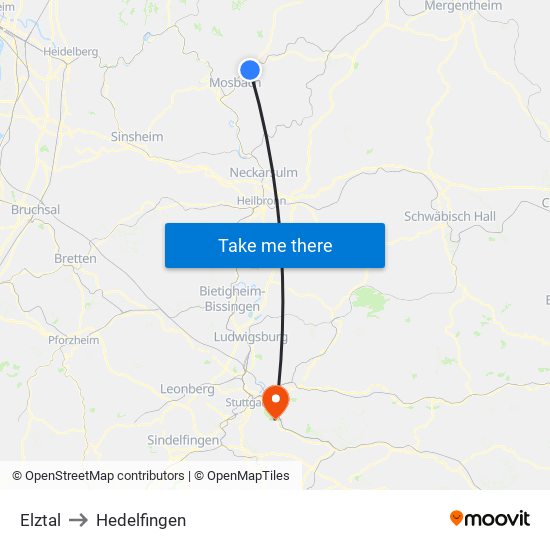 Elztal to Hedelfingen map
