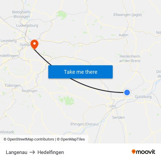 Langenau to Hedelfingen map