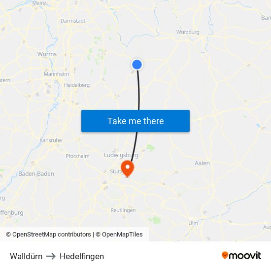 Walldürn to Hedelfingen map