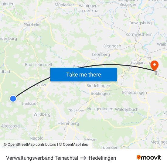 Verwaltungsverband Teinachtal to Hedelfingen map