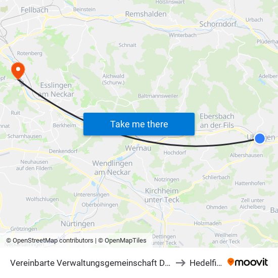 Vereinbarte Verwaltungsgemeinschaft Der Stadt Uhingen to Hedelfingen map