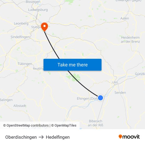 Oberdischingen to Hedelfingen map