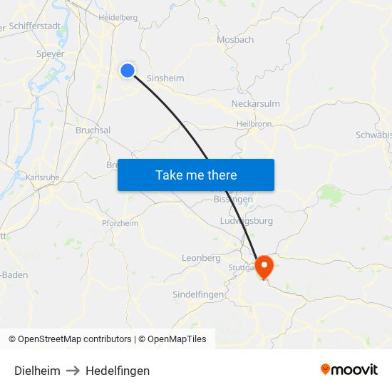 Dielheim to Hedelfingen map