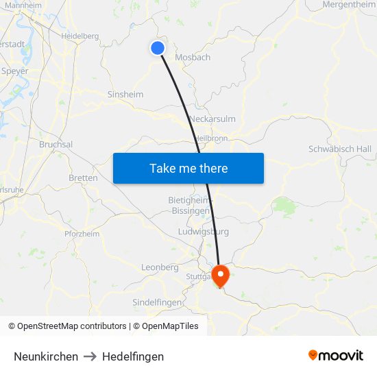 Neunkirchen to Hedelfingen map