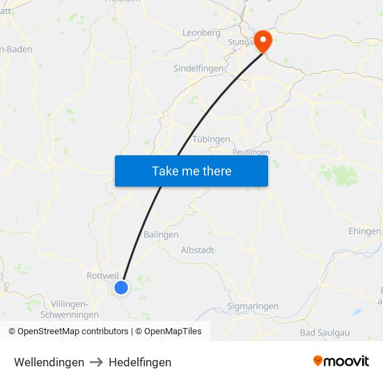 Wellendingen to Hedelfingen map