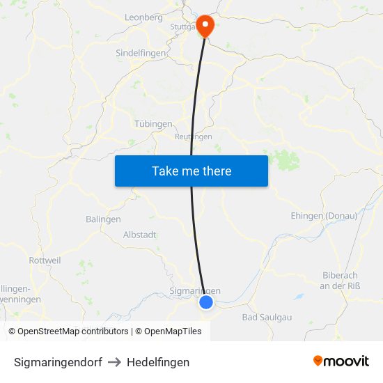 Sigmaringendorf to Hedelfingen map