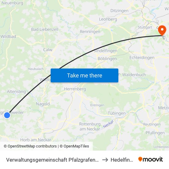 Verwaltungsgemeinschaft Pfalzgrafenweiler to Hedelfingen map