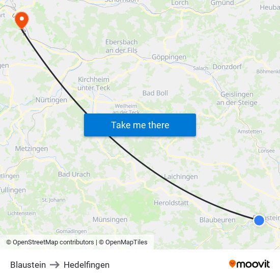 Blaustein to Hedelfingen map