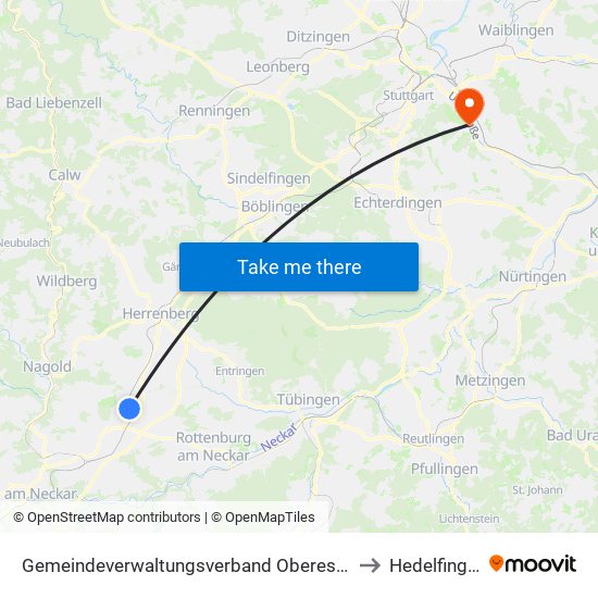 Gemeindeverwaltungsverband Oberes Gäu to Hedelfingen map