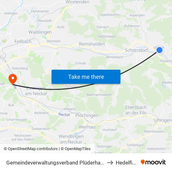 Gemeindeverwaltungsverband Plüderhausen-Urbach to Hedelfingen map