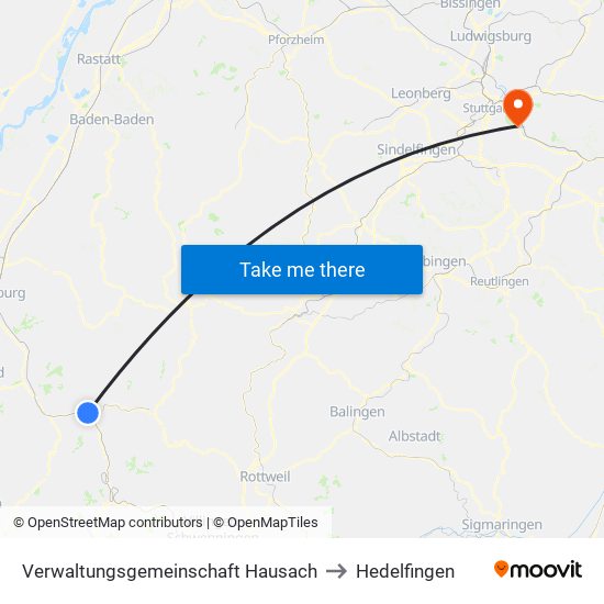 Verwaltungsgemeinschaft Hausach to Hedelfingen map