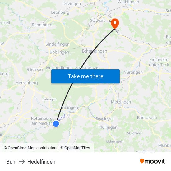 Bühl to Hedelfingen map