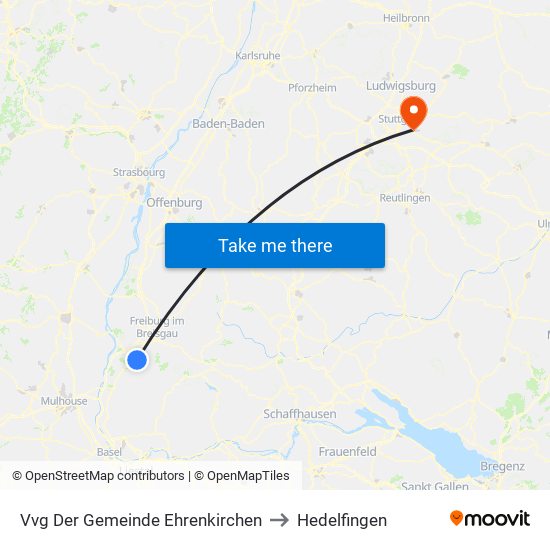 Vvg Der Gemeinde Ehrenkirchen to Hedelfingen map