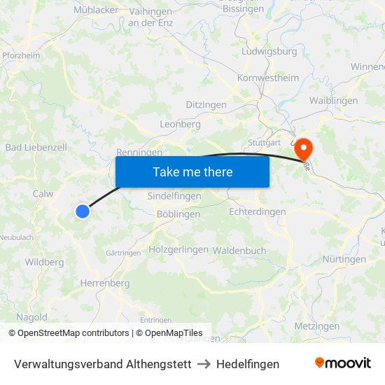 Verwaltungsverband Althengstett to Hedelfingen map