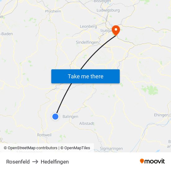 Rosenfeld to Hedelfingen map