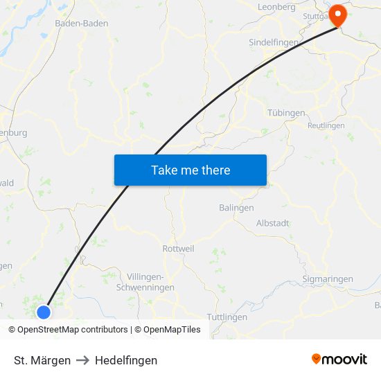 St. Märgen to Hedelfingen map