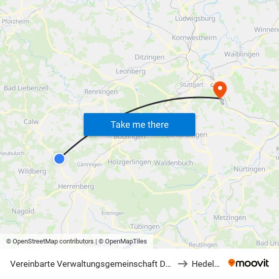 Vereinbarte Verwaltungsgemeinschaft Der Stadt Herrenberg to Hedelfingen map