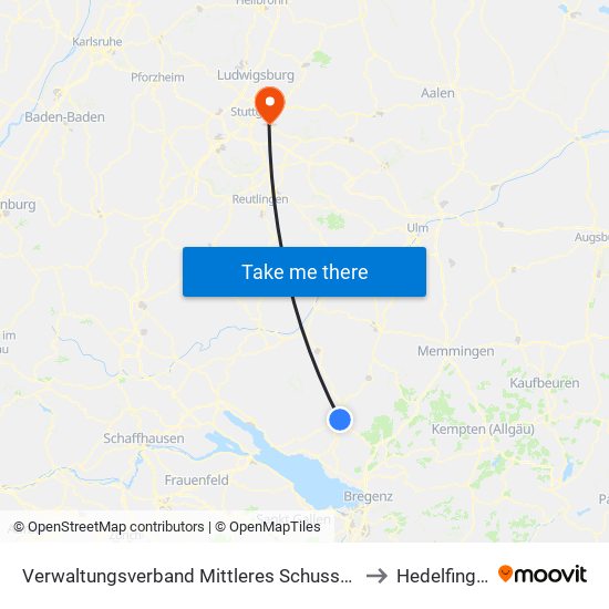 Verwaltungsverband Mittleres Schussental to Hedelfingen map