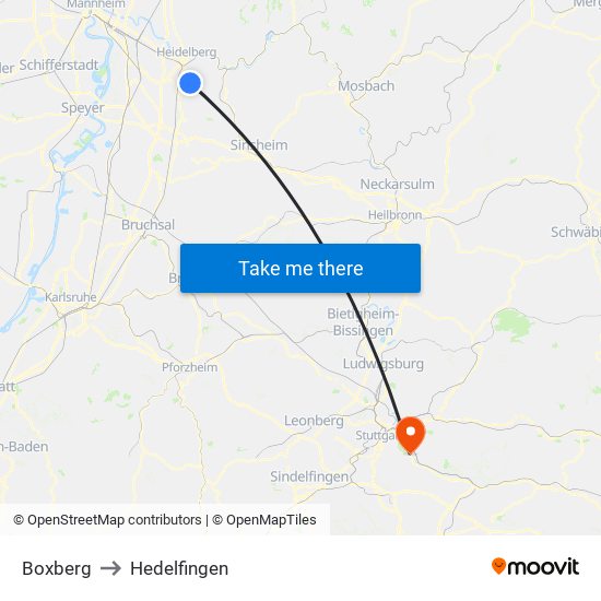 Boxberg to Hedelfingen map