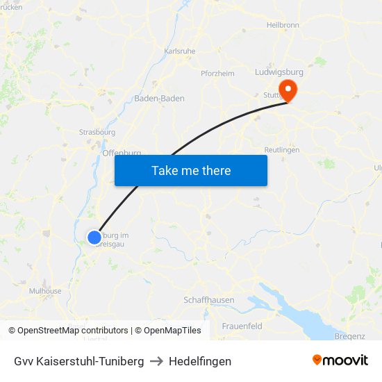 Gvv Kaiserstuhl-Tuniberg to Hedelfingen map