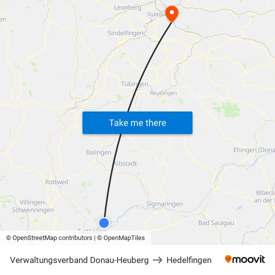 Verwaltungsverband Donau-Heuberg to Hedelfingen map