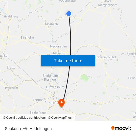 Seckach to Hedelfingen map